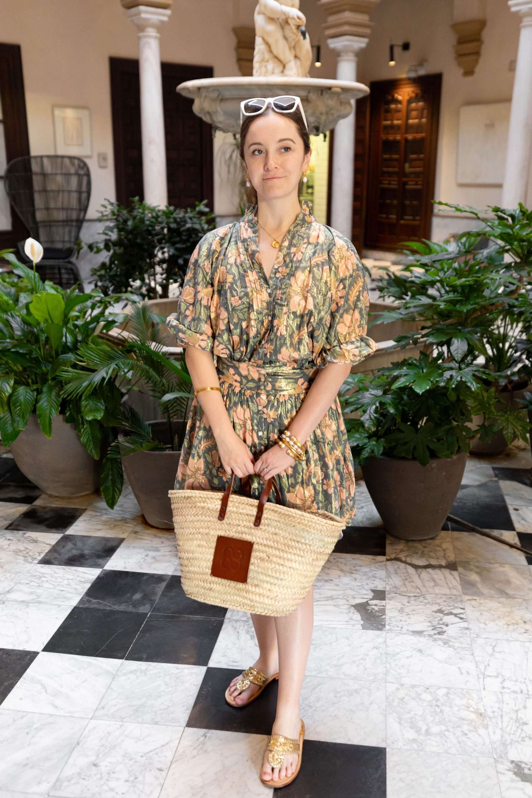 Green Juliet Dunn Dress from Halsted Palm Beach Sandals Sunglasses in Sevilla Spain Worn by Luxury Travel Writer Fashion Blogger Annie Fairfax